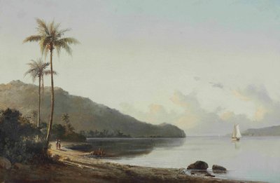 Bucht mit Segelboot von Camille Jacob Pissarro
